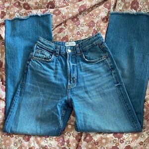 Zara High Waisted Wide Leg Blue Denim Jeans